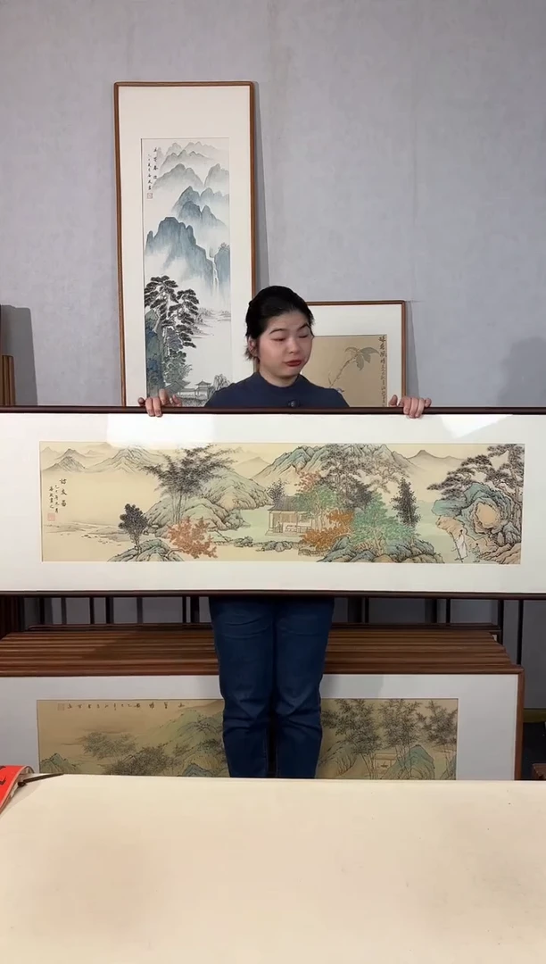 国画手绘*访友图*52*172cm带框发货