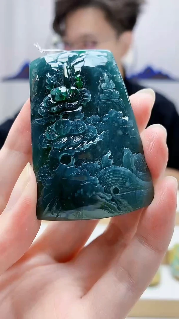 未镶嵌定制翡翠4688zm-毛货挂件80山水