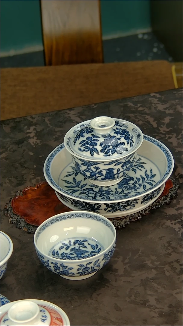 景土造物青花手绘花鸟套组