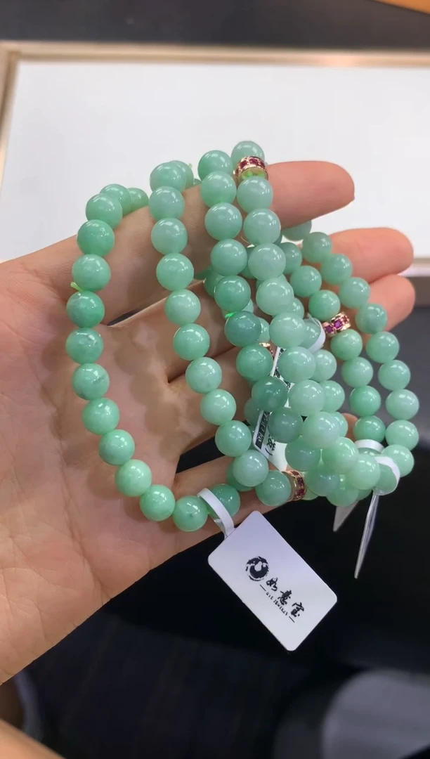 未镶嵌手串翡翠FC389 翡翠满绿手串 多样性发其一