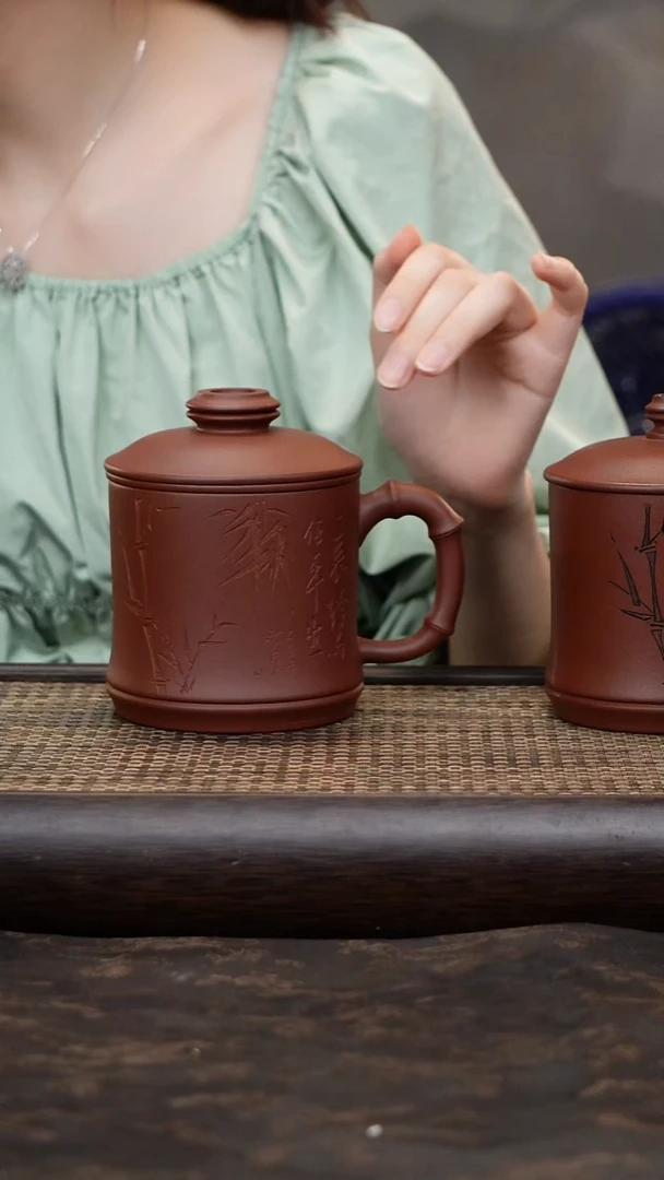 茶杯紫砂底槽青竹节三件套