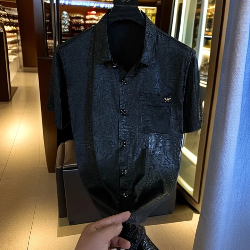 2535新款男士夏季透气百搭轻薄衬衫短袖不挑年龄老前锋款式休闲