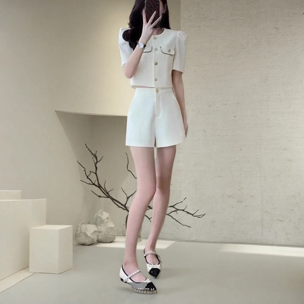【彭姐专属】新款小个子洋气穿搭时尚套装夏季女小香风高级感短裤