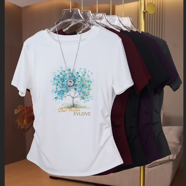 SHUOBAI/说白【珍珠刺绣】3101#百搭休闲减龄 短袖T恤