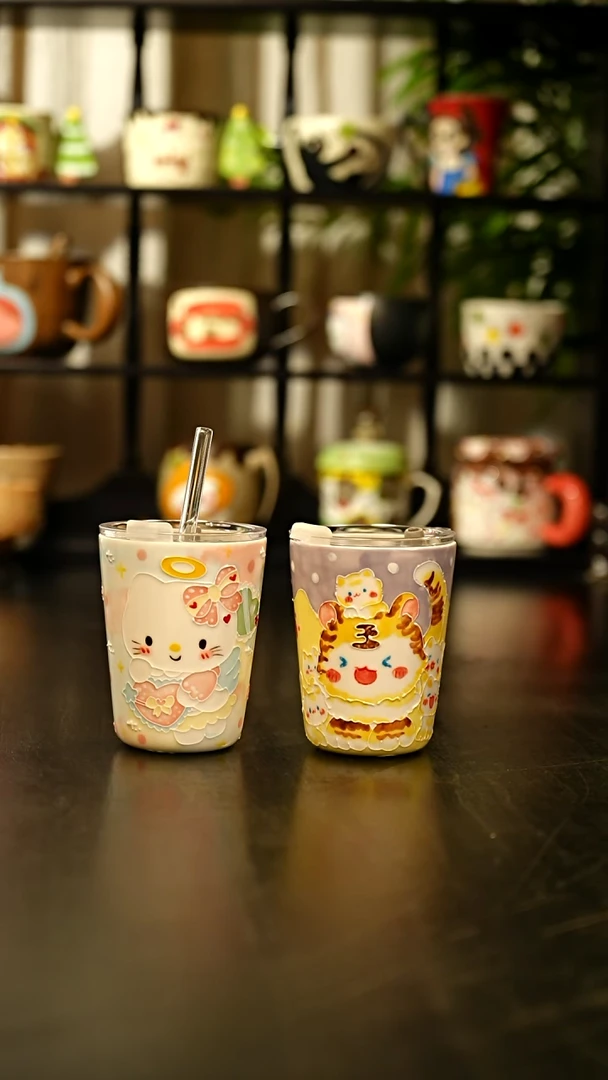 杯子卡通系列玉泥手绘随行杯 单个