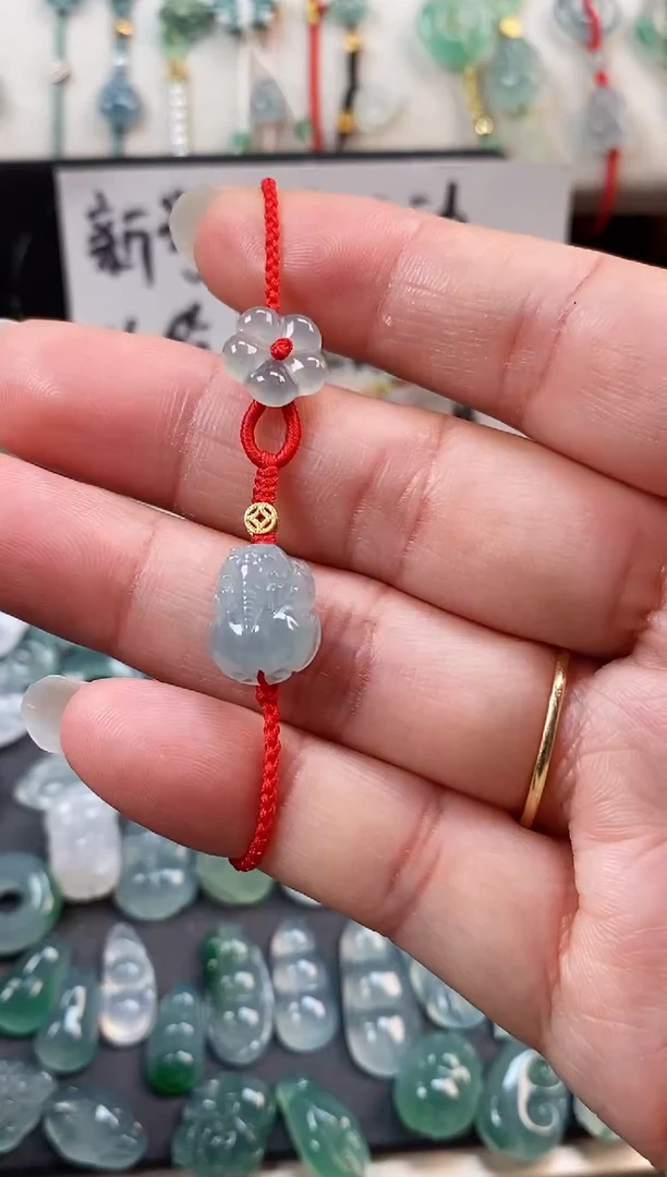 翡翠散珠貔貅小花手绳15cm