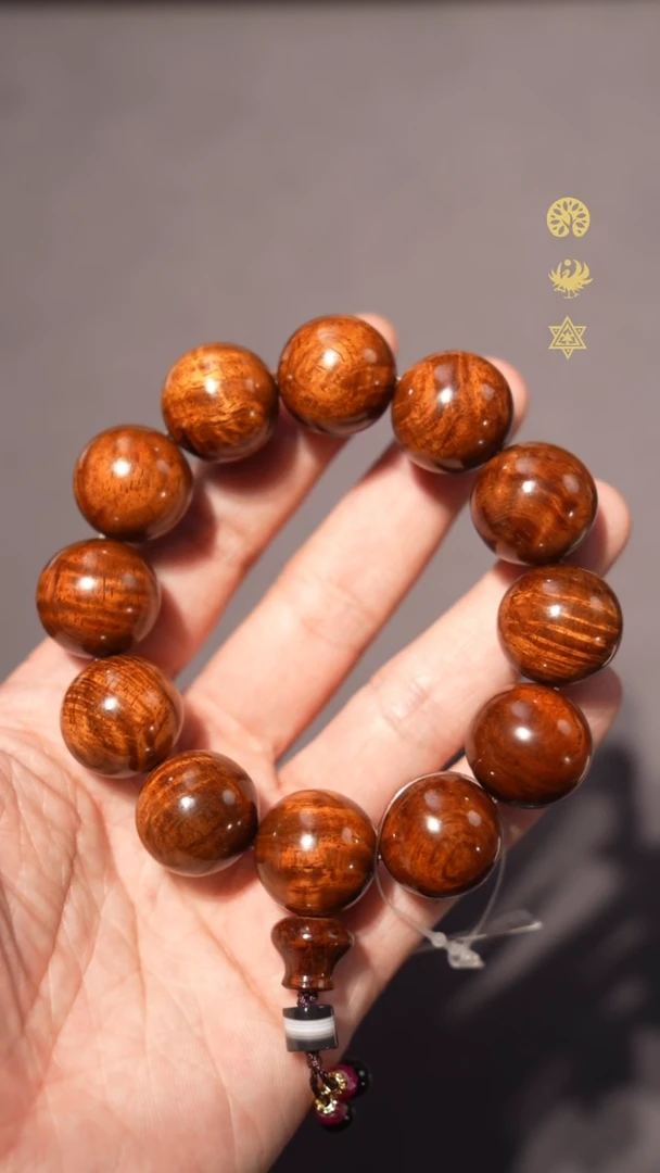 手串/手链黄花梨/降香黄檀老料黄金底满纹水波20mm佛珠