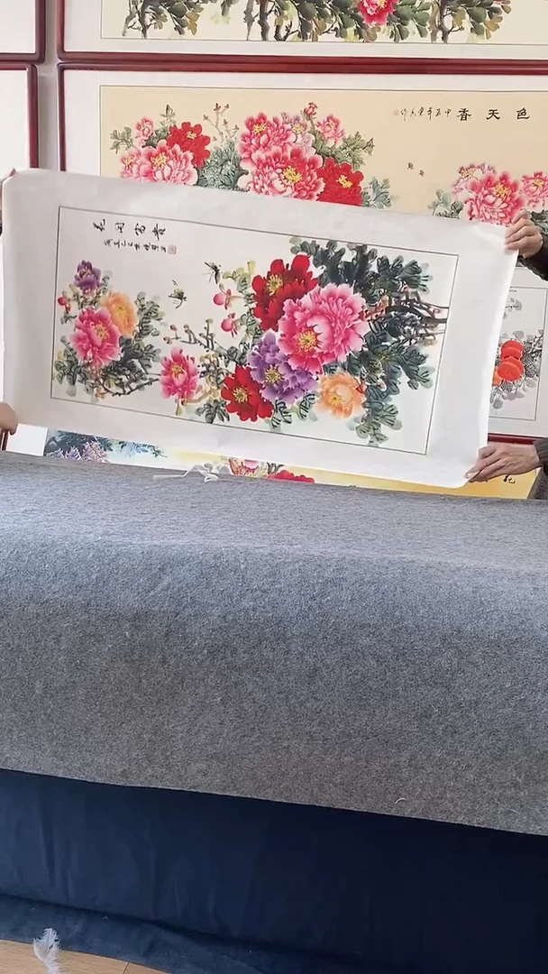 国画纯手绘国画竖幅125*65CM带框装饰字画