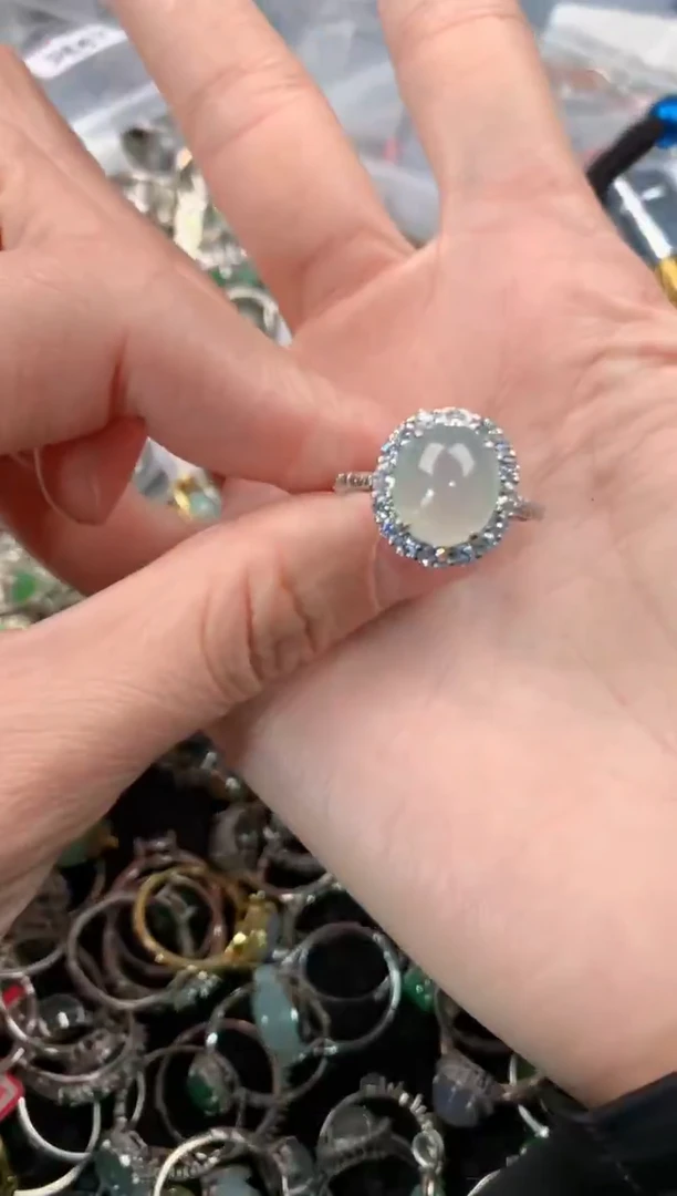银S925镶嵌戒指翡翠666   10