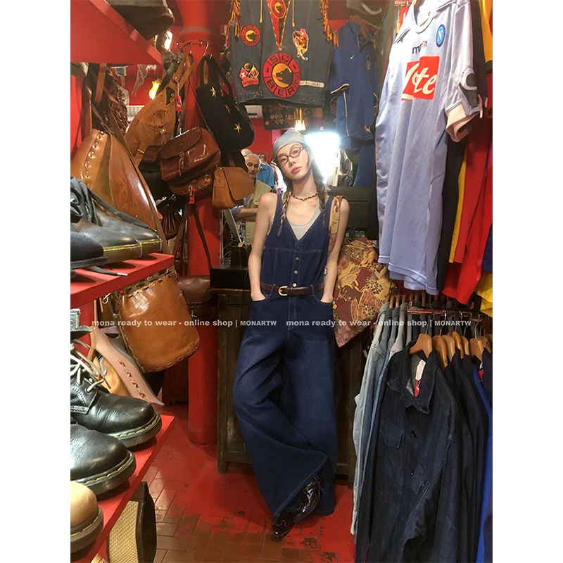 【Mona张绮贤】MONA 100棉 复古阔腿背带裤 O125K01296