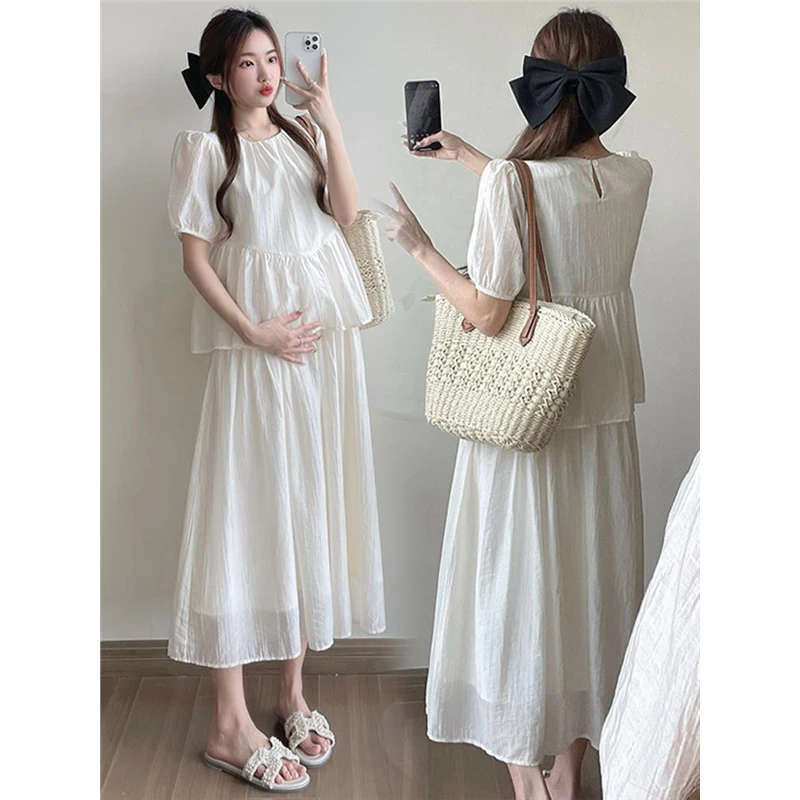 孕妇装夏季新款时尚假两件拼接连衣裙小个子设计感气质显瘦孕妇裙