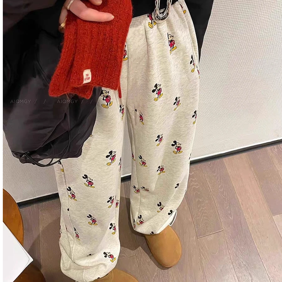 25春夏 韩代薄款毛圈棉阔腿两穿卡通卫裤 慵懒休闲束口直筒长裤