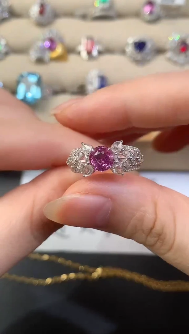 戒指彩色蓝宝石18K金镶嵌D884|12800