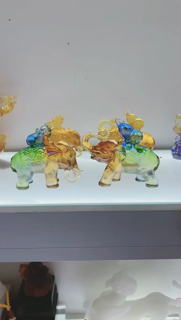 手工艺品琉璃古法琉璃一对小象