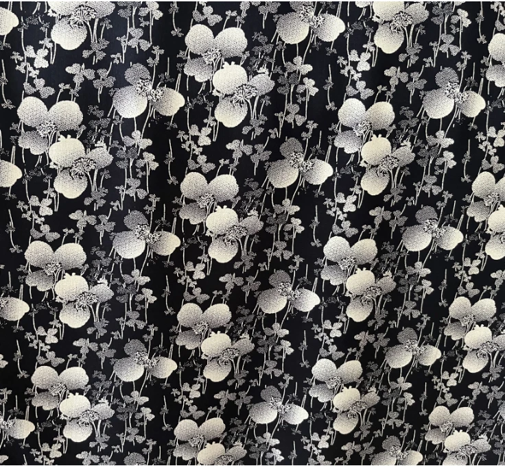 全棉真丝雕印绵绸新品三叶花雕印连衣裙大摆裙旗袍布料人造棉布料