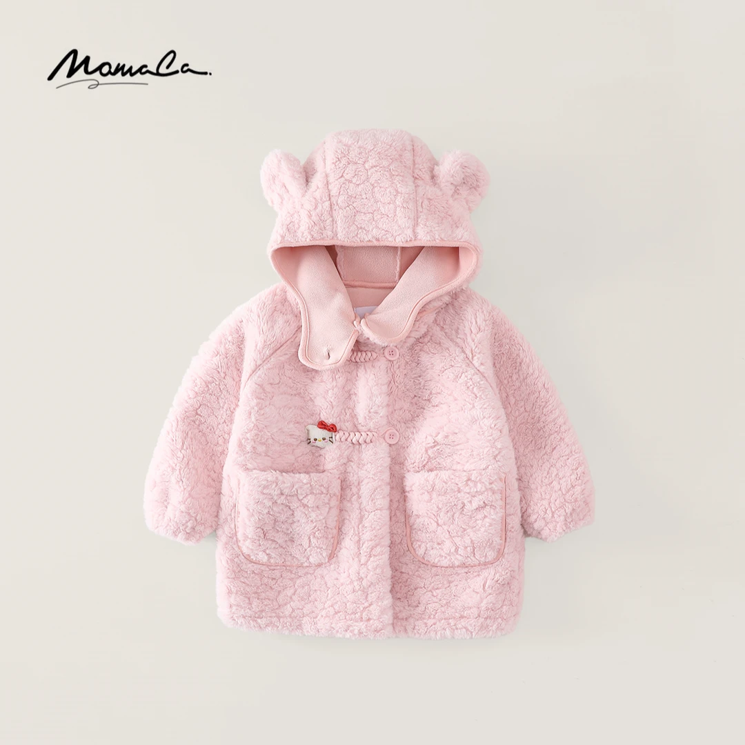 MOMOCO冬季新款女童可爱时尚加绒洋气呢子外套大衣77880123012