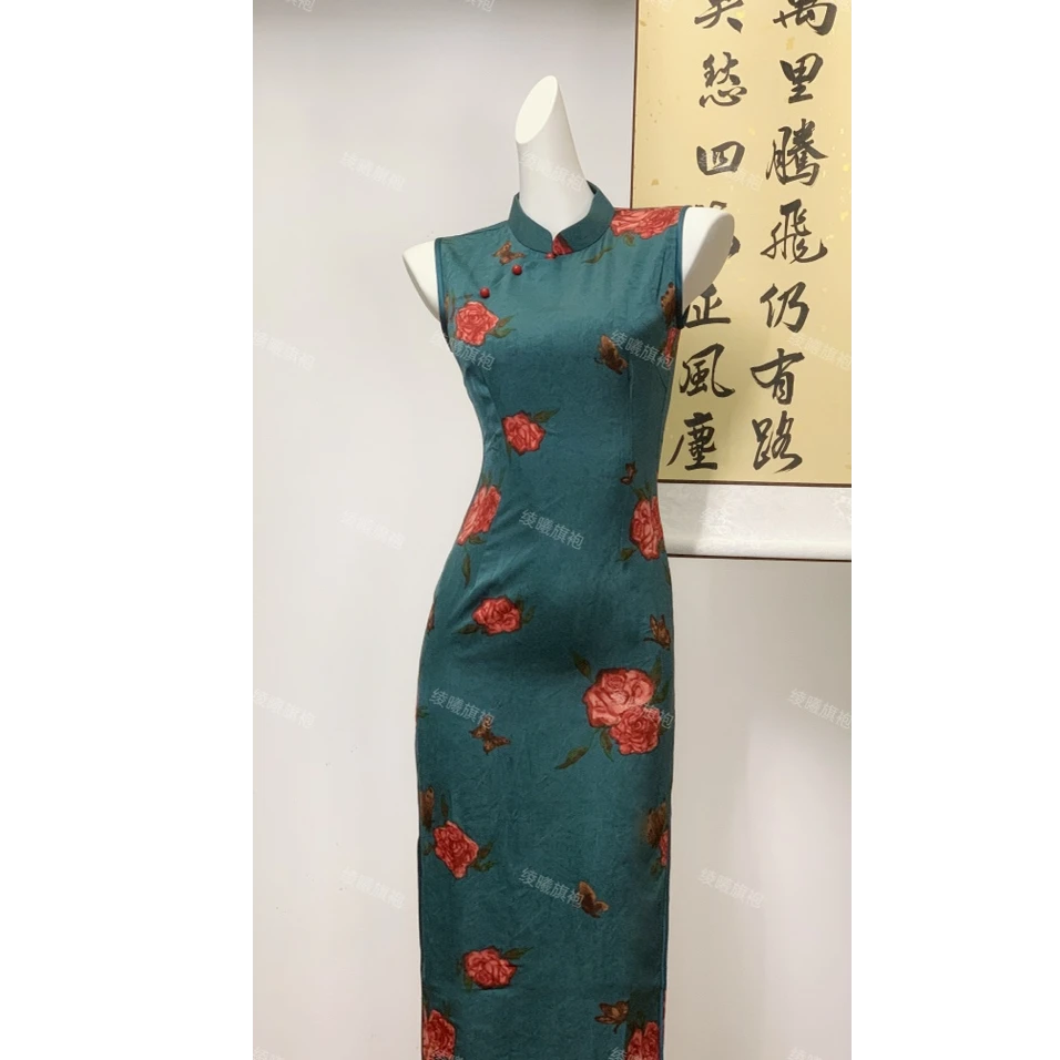 【椿归令】绫曦2025春夏新款日常复古港风旗袍印花优雅修身