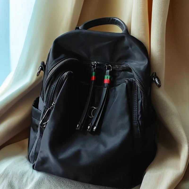 【林姐精选】时尚休闲潮流百搭多功能南韩丝织布配皮双肩包A-367