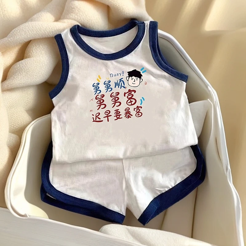 ~夏季宝宝纯棉无袖T恤背心短裤套装宝宝短袖分体男童女童夏款背心