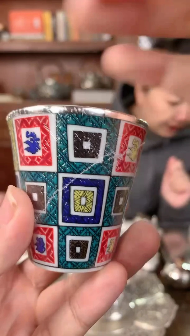 【闪购商品】足银999精工瓷包银九谷烧方块杯