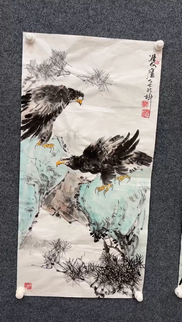国画颜新辉-三尺白宣-双鹰