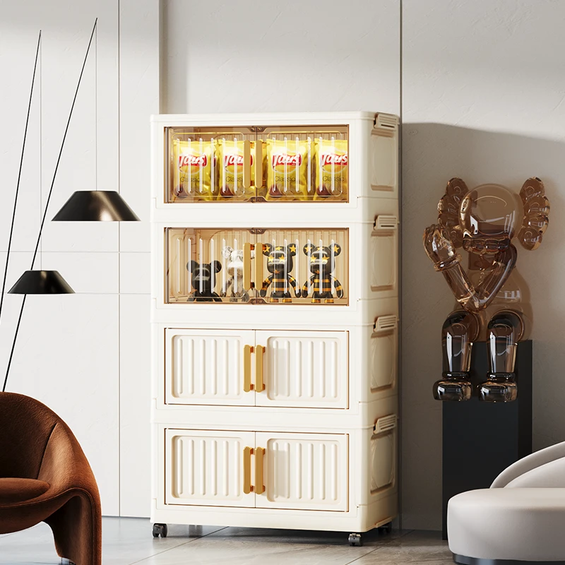 （竖纹45cm正宽）TZ多层床头收纳柜客厅可移动落地储物柜免安装带轮