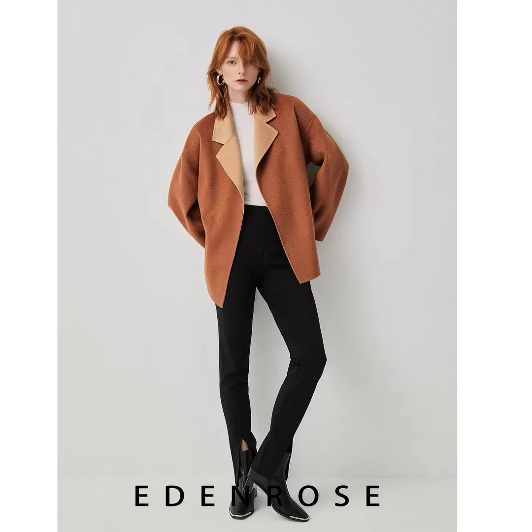 EDENROSE 商场款气质时尚休闲百搭女士羊毛大衣EETD07535-11