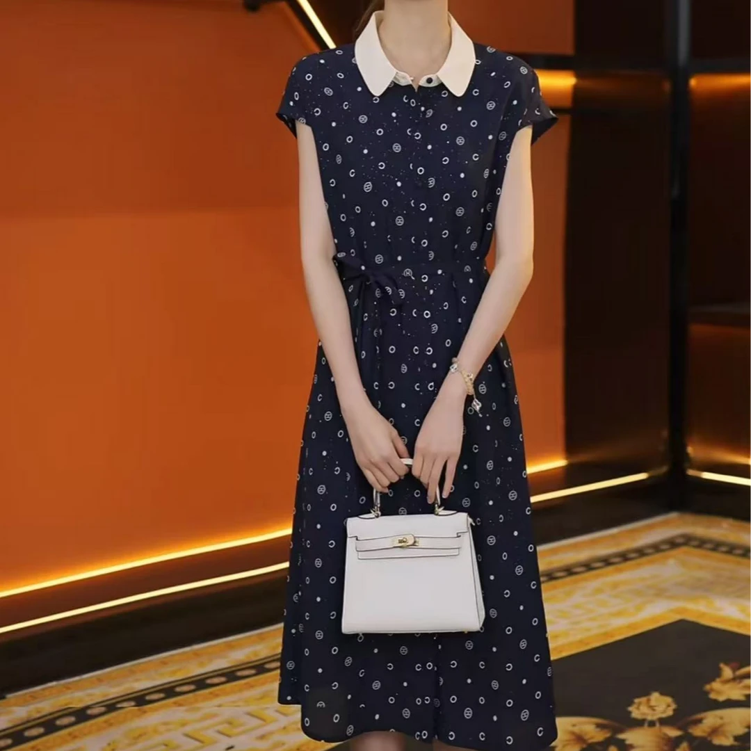 【送腰带】杭州原版正品2026夏季气质 深海蓝连衣裙女
