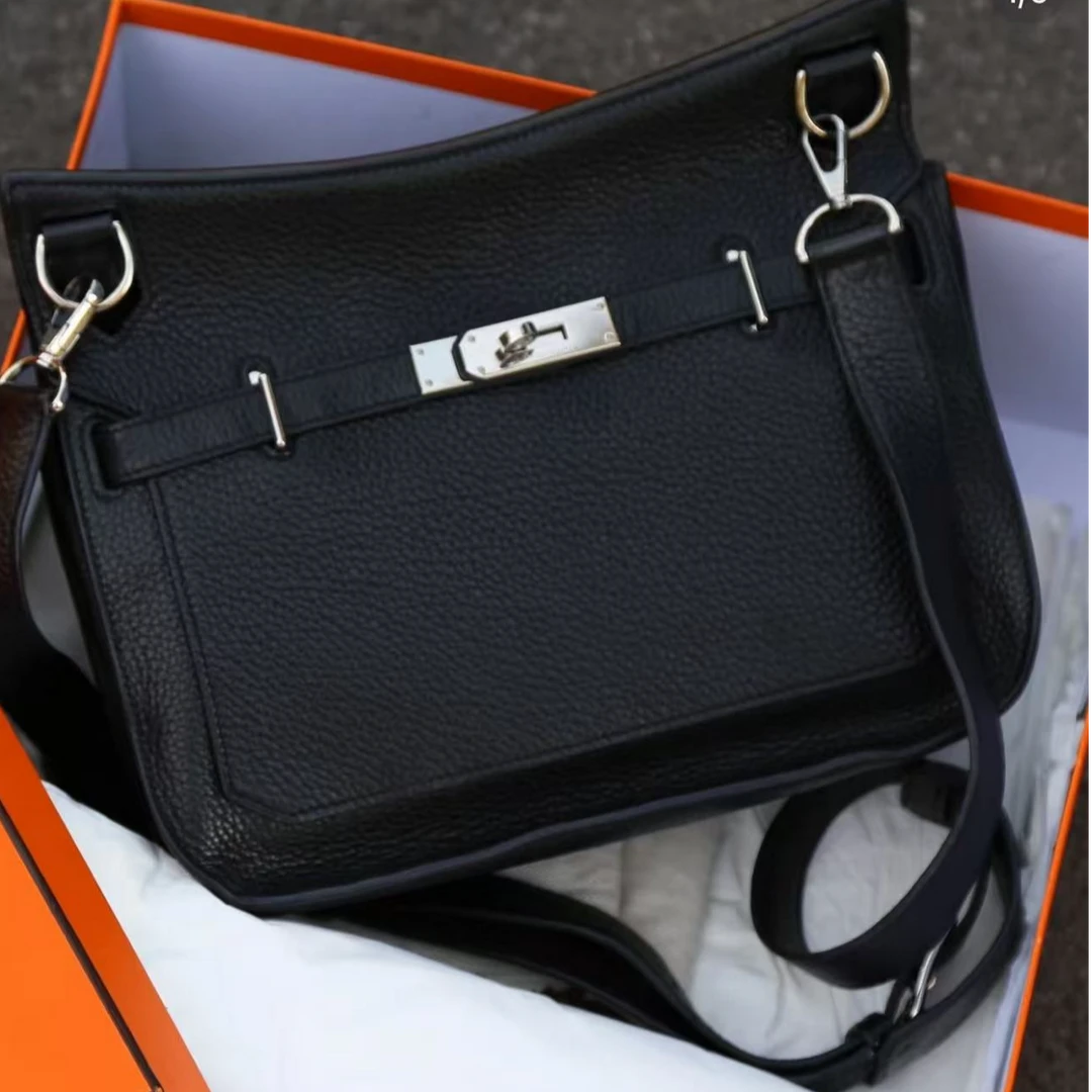 99新 Hermes/爱马仕 爱马仕吉普赛34黑银TC皮P单肩包9145062