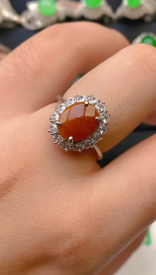 翡翠戒指银S925镶嵌天然