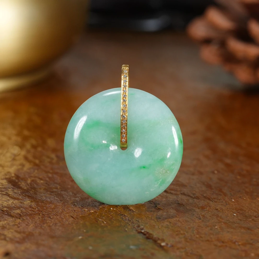 【婧婧精选】臻品 翡翠18k金平安扣吊坠  多样性发