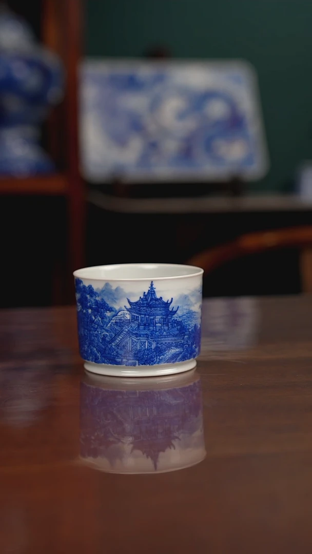 自成堂柴窑青花海桥风画图