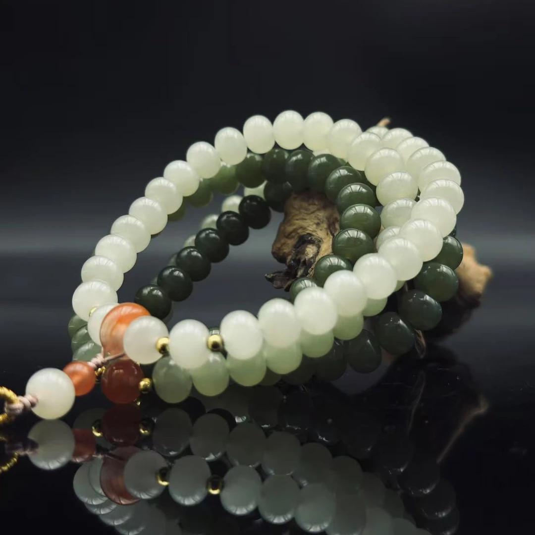 和田玉晴水渐变算盘珠项链（108颗）1243