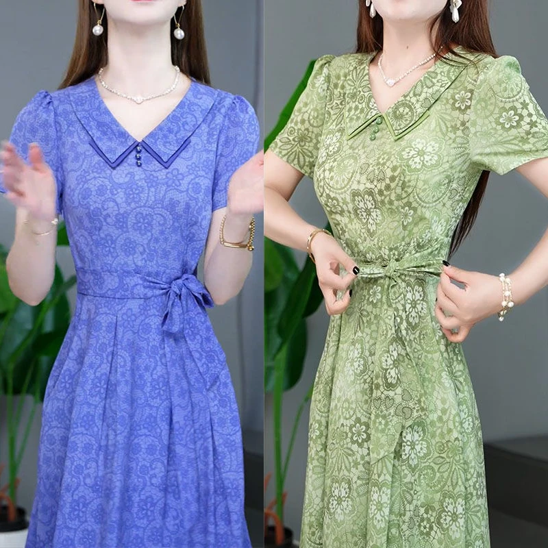 洋气连衣裙女夏季2025年新款时尚显瘦奢华娃娃领裙子女春