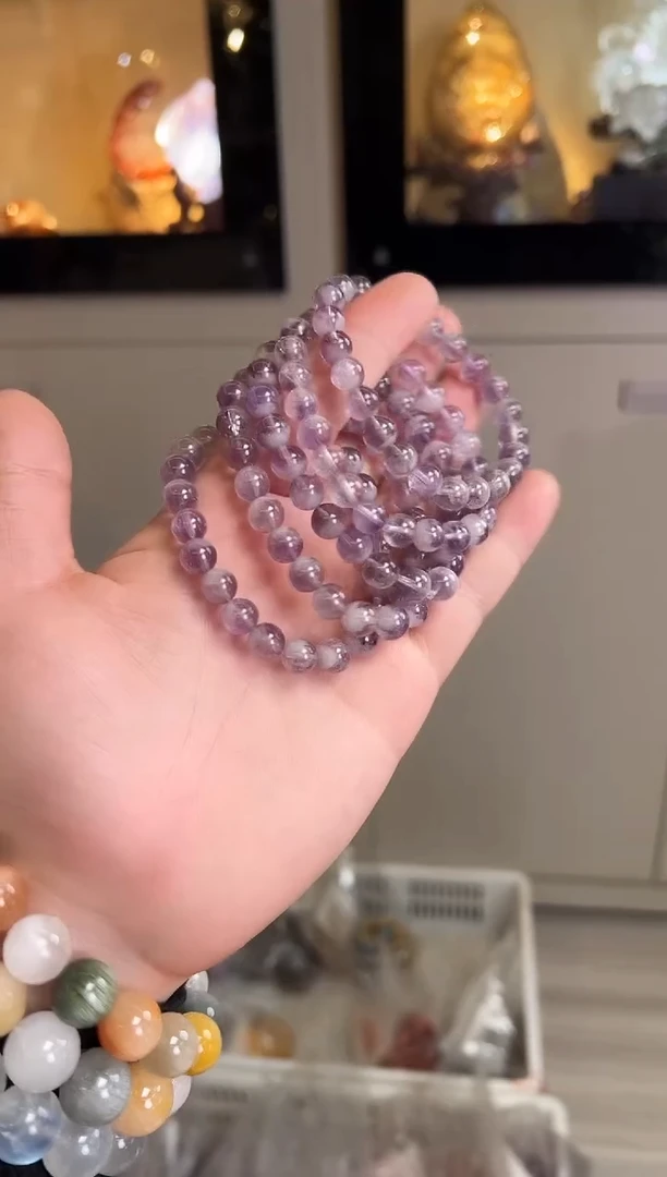 未镶嵌手链水晶8mm+老矿烟紫兔毛（多样性发一）