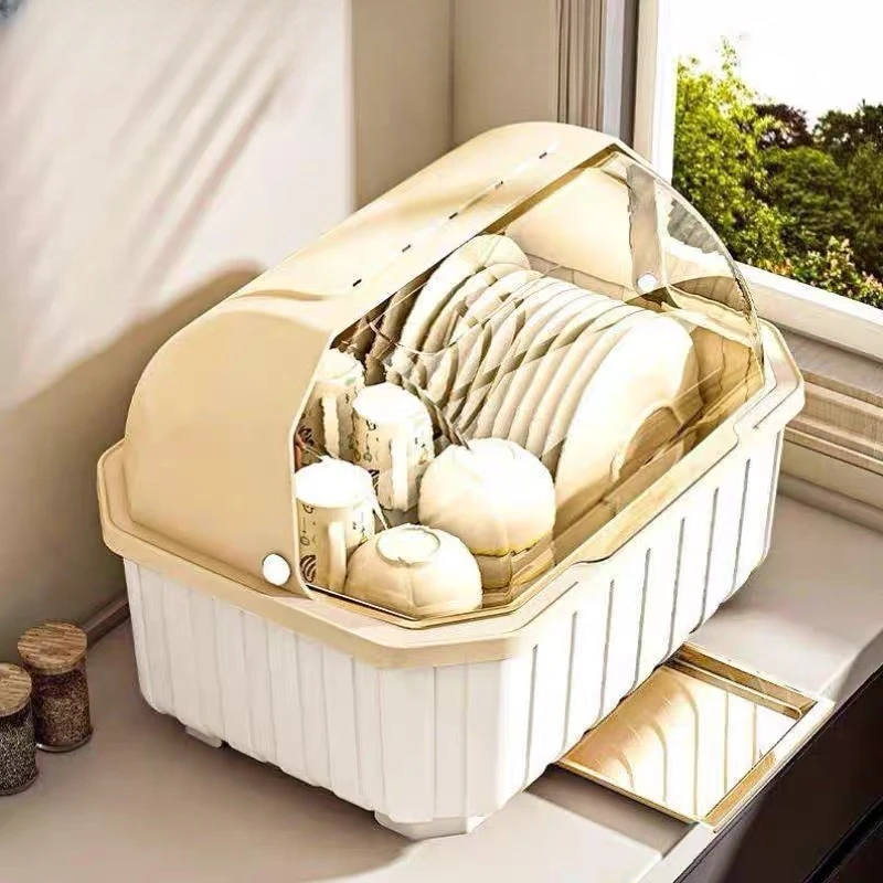 厨房碗筷收纳盒碗柜抽屉式置物架有盖装碗盘桌面放碗家用碗架防尘