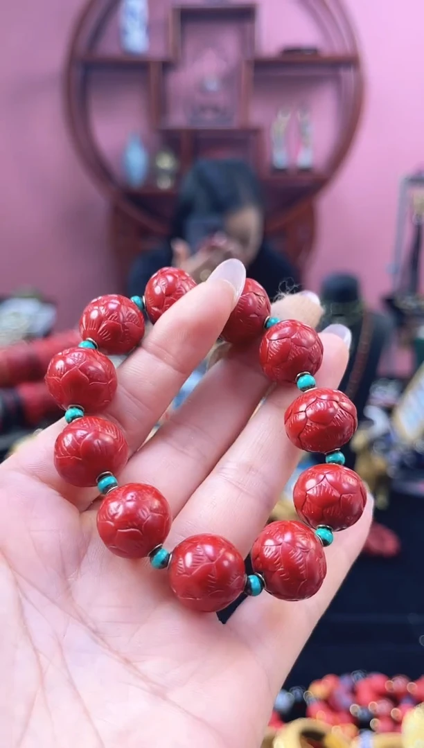 非遗 雕漆满雕莲花手串