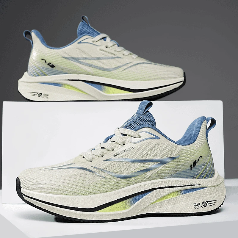 2025新款爆米花碳板跑步鞋男鞋体侧鞋飞织运动鞋超轻防滑耐磨软底