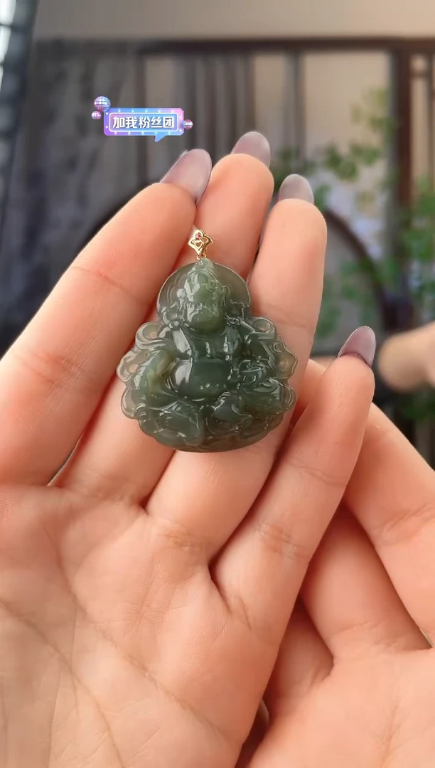 颈饰18K金镶嵌和田玉财神 赠链 无