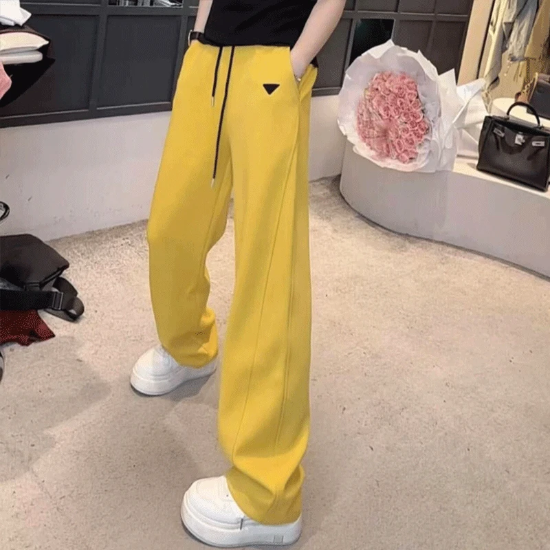 休闲运动裤女2025春季新款高腰阔腿三角贴标设计韩版宽松显瘦长裤
