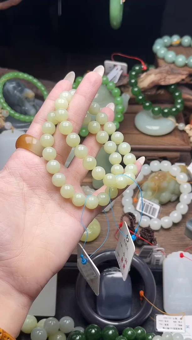 未镶嵌手串和田玉卡10若羌黄口 圆珠 有瑕疵 多样性发一