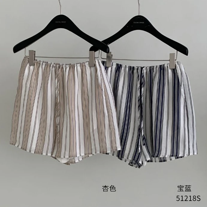 2025S/S『苎麻』韩版时尚高腰百搭夏季宽松条纹杏色宝蓝短裤51218S
