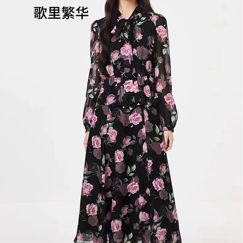 L+25年春6A桑蚕丝碎花连衣裙0126