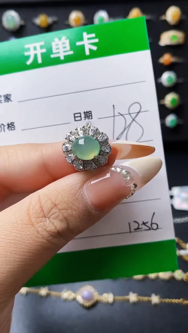 翡翠戒指银S925镶嵌1256