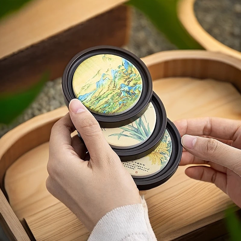 梅兰竹菊吸水茶杯垫速干隔热茶托简约新创意中式功夫茶具配件防滑