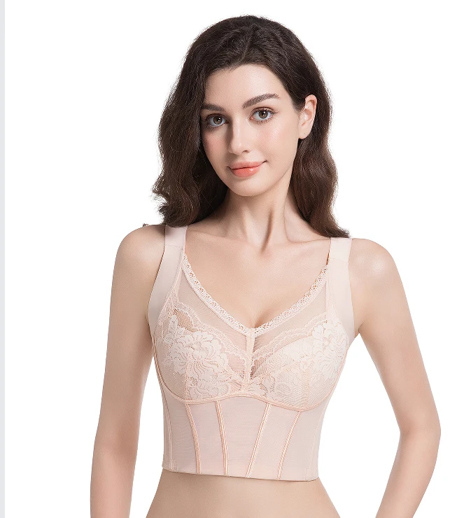 《美容院矫形10排扣》大胸显小性感透气*软调整长内衣塑身聚拢