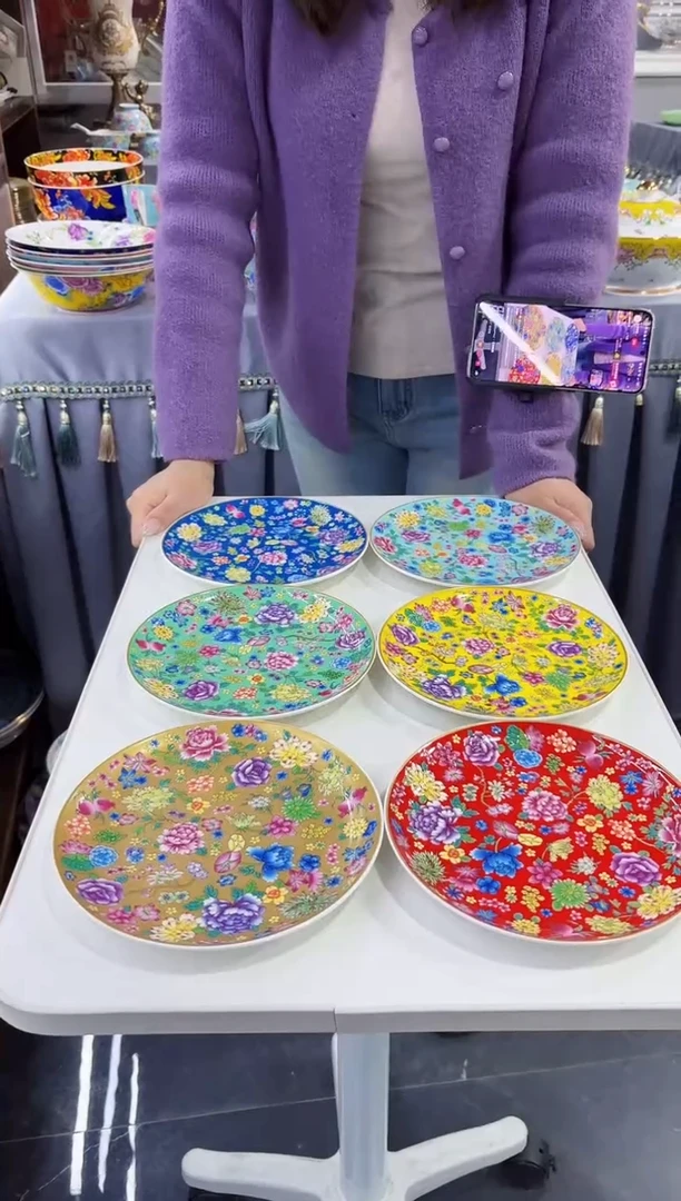 珐琅7英寸骨碟6个景德镇陶瓷