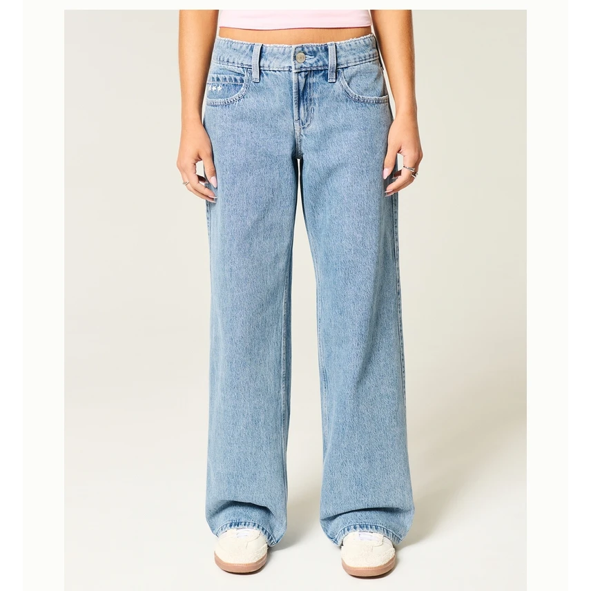 Hollister25夏季新款baggy风宽松低腰直筒牛仔裤女装355-5391