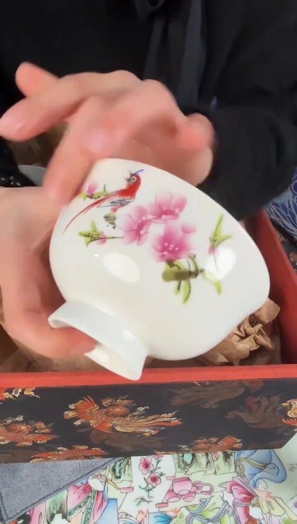 摆件陶景德镇瓷器水点桃花碗