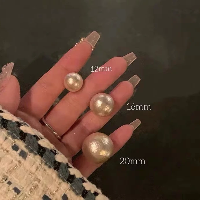 铜合金仿珍珠耳饰 油画感 轻奢棉花珍珠耳钉S925银针香槟色